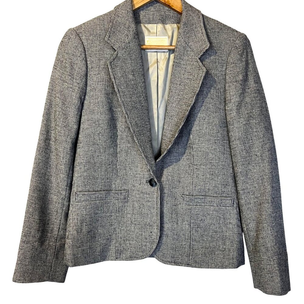 Vintage Pendleton Black White Plaid Gingham Wool Blazer Jacket S Academia Preppy